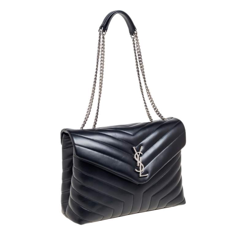Pre Owned Saint Laurent Black Matelassé Leather Medium Loulou Shoulder Bag