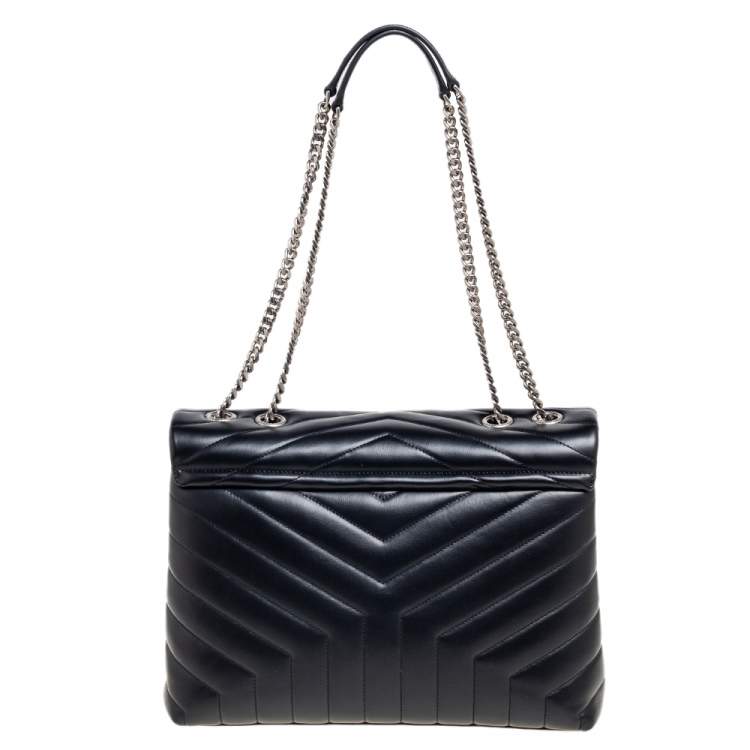 Pre Owned Saint Laurent Black Matelassé Leather Medium Loulou Shoulder Bag