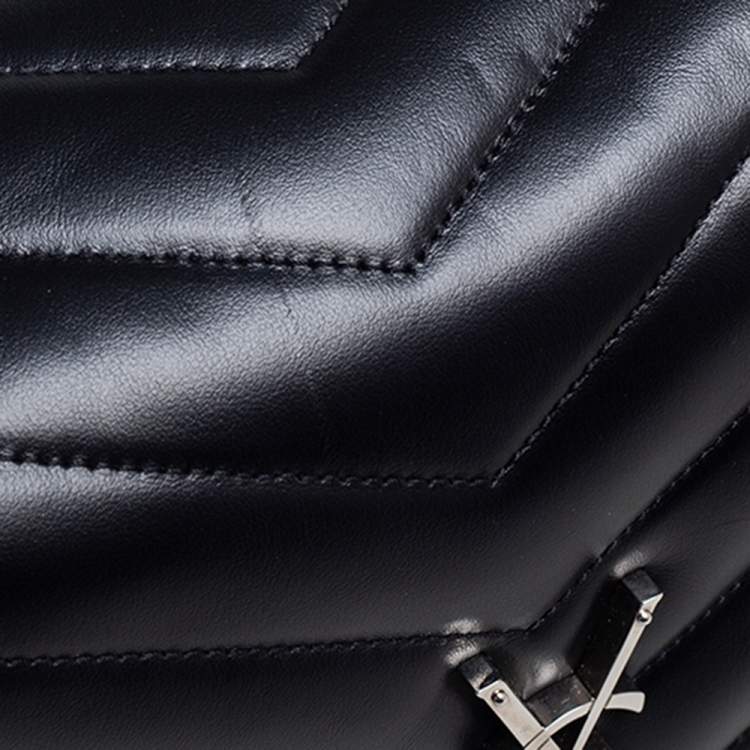 Pre Owned Saint Laurent Black Matelassé Leather Medium Loulou Shoulder Bag