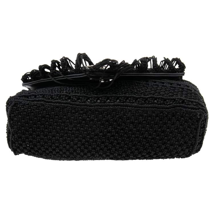 Pre Owned Saint Laurent Black Crochet and Python Embossed Leather Baby Monogram Crossbody Bag