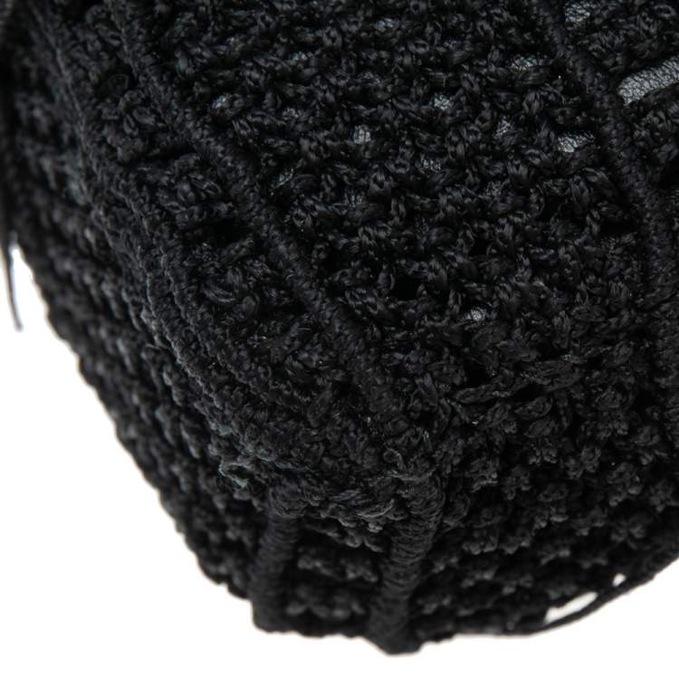 Pre Owned Saint Laurent Black Crochet and Python Embossed Leather Baby Monogram Crossbody Bag