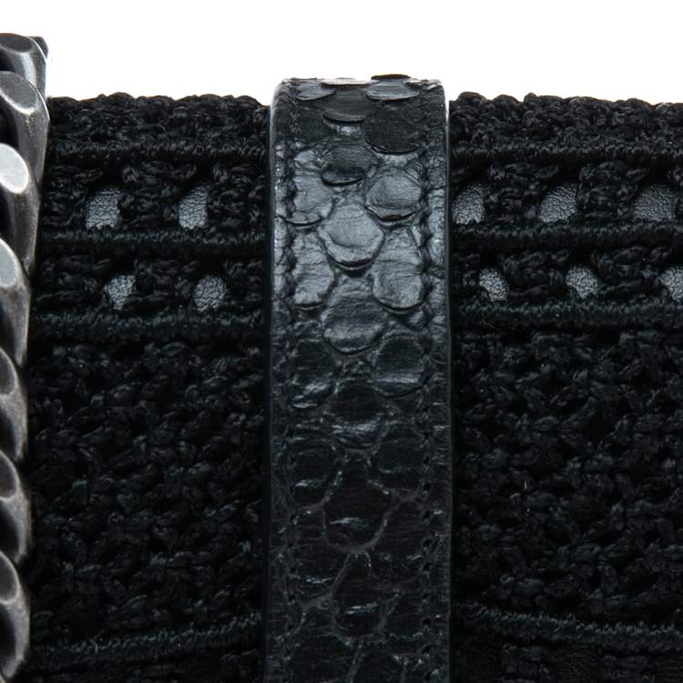 Pre Owned Saint Laurent Black Crochet and Python Embossed Leather Baby Monogram Crossbody Bag