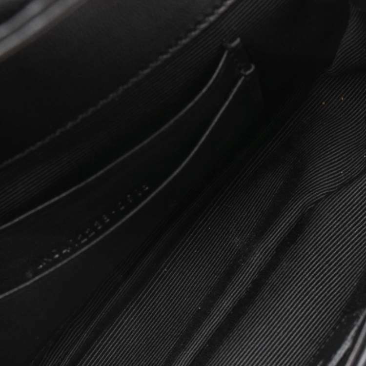 Pre Owned Saint Laurent Black Crochet and Python Embossed Leather Baby Monogram Crossbody Bag