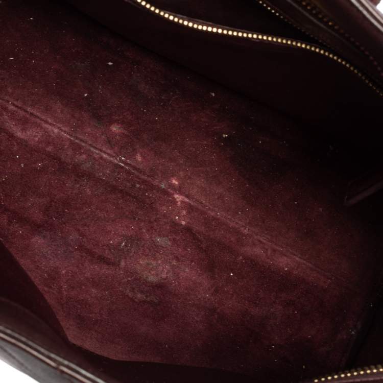 Pre Owned Saint Laurent Burgundy Matelassé Leather Small Monogram Cabas Tote