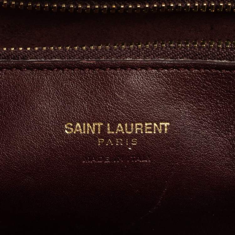 Pre Owned Saint Laurent Burgundy Matelassé Leather Small Monogram Cabas Tote