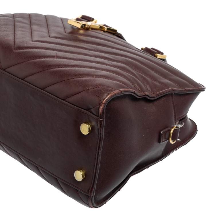 Pre Owned Saint Laurent Burgundy Matelassé Leather Small Monogram Cabas Tote