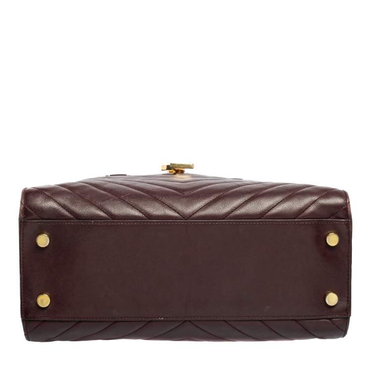 Pre Owned Saint Laurent Burgundy Matelassé Leather Small Monogram Cabas Tote