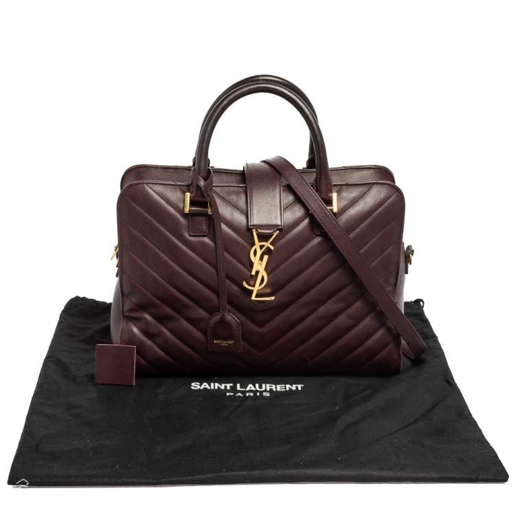 Pre Owned Saint Laurent Burgundy Matelassé Leather Small Monogram Cabas Tote