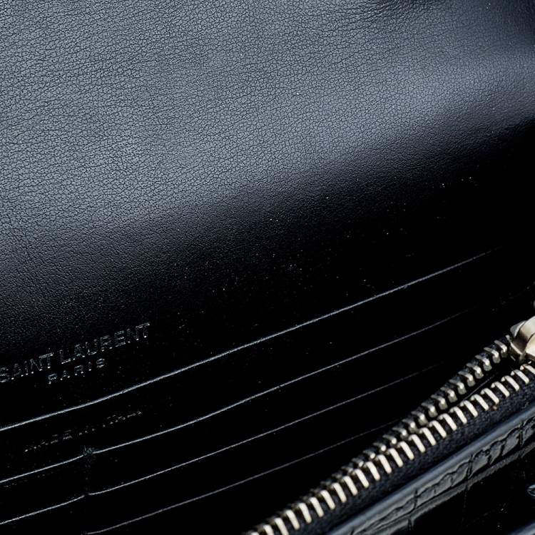 Pre Owned Saint Laurent Black Croc Embossed Leather Sunset Shoulder Bag
