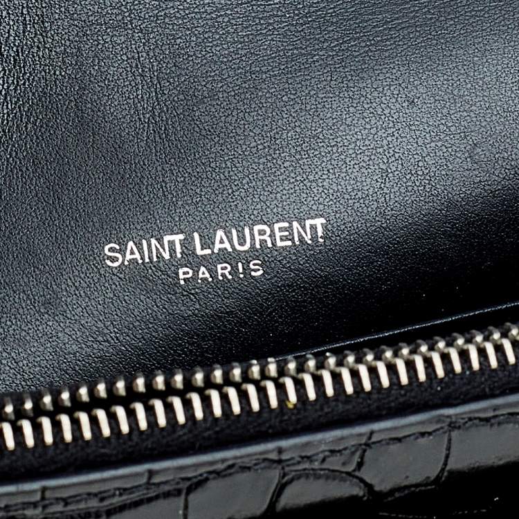 Pre Owned Saint Laurent Black Croc Embossed Leather Sunset Shoulder Bag