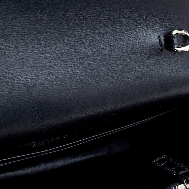 Pre Owned Saint Laurent Black Croc Embossed Leather Sunset Shoulder Bag