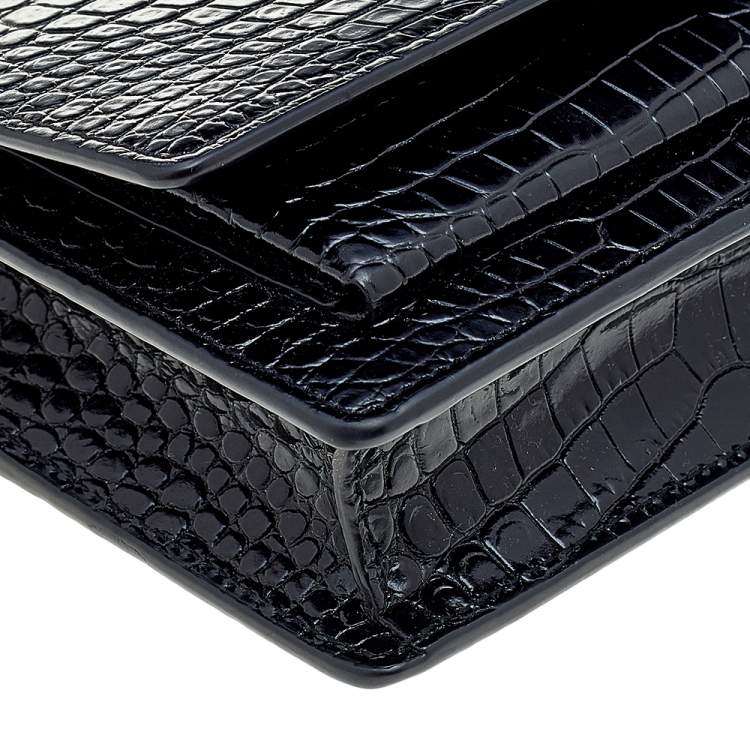 Pre Owned Saint Laurent Black Croc Embossed Leather Sunset Shoulder Bag