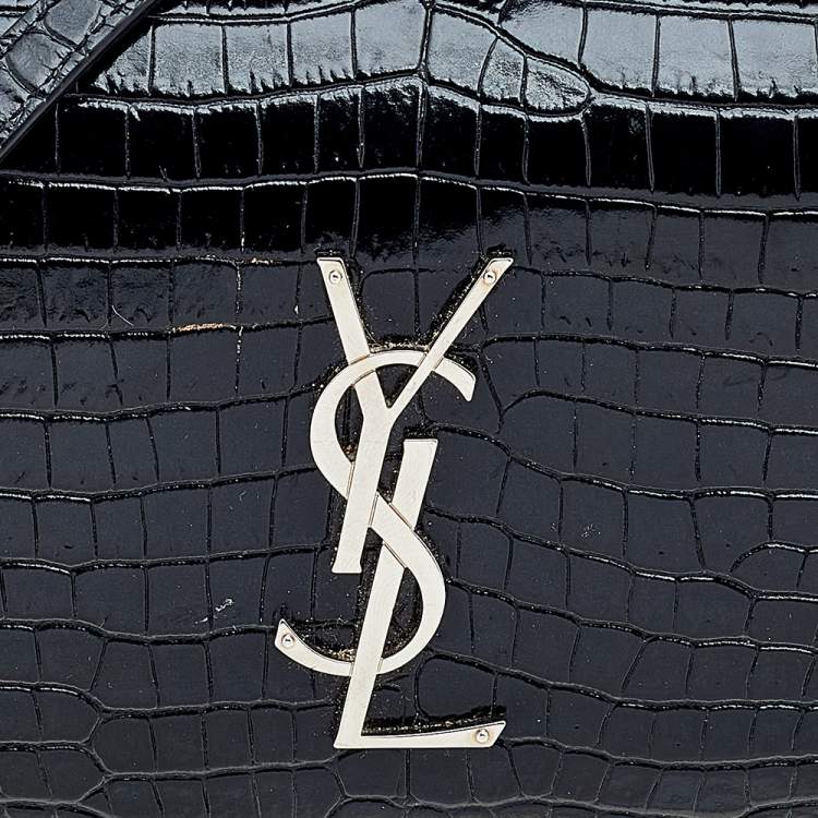 Pre Owned Saint Laurent Black Croc Embossed Leather Sunset Shoulder Bag