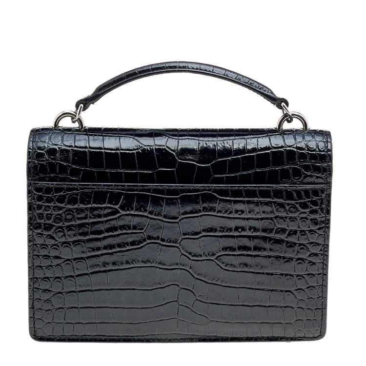 Pre Owned Saint Laurent Black Croc Embossed Leather Sunset Shoulder Bag