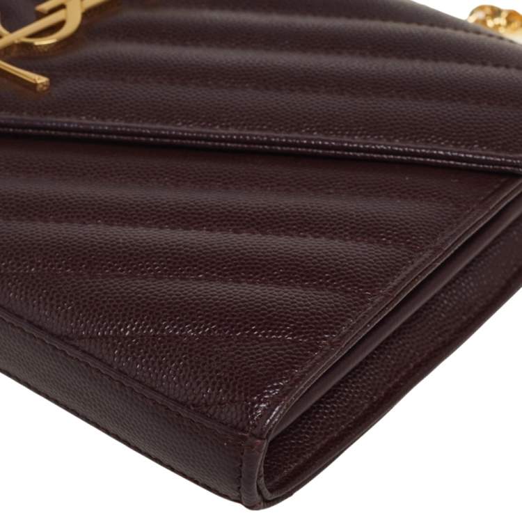 Pre Owned Saint Laurent Burgundy Matelassé Leather Monogram Envelope Wallet on Chain