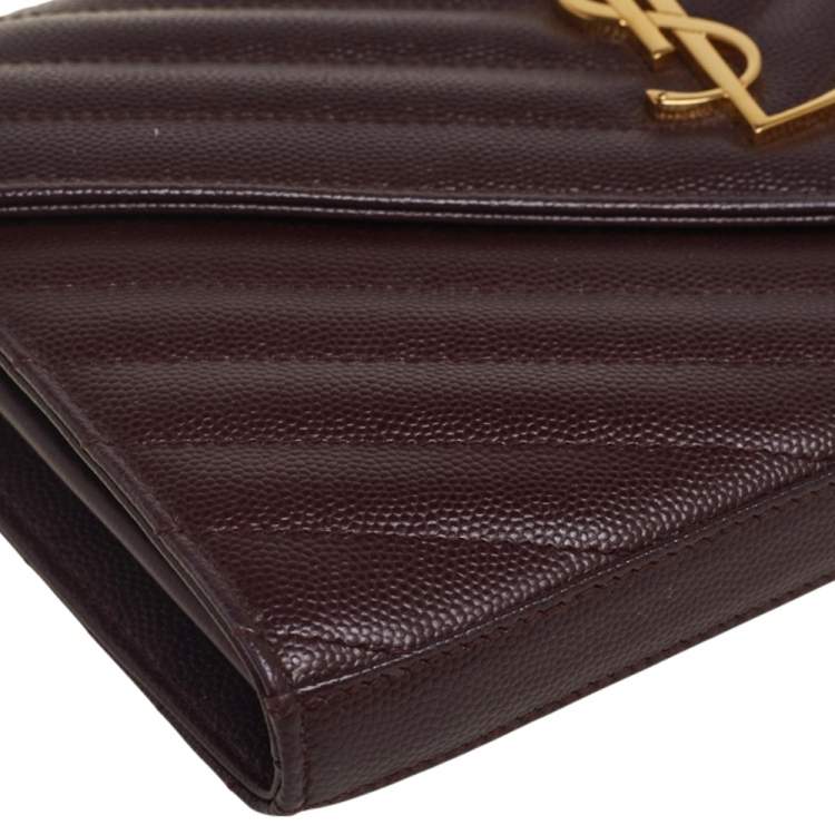 Pre Owned Saint Laurent Burgundy Matelassé Leather Monogram Envelope Wallet on Chain