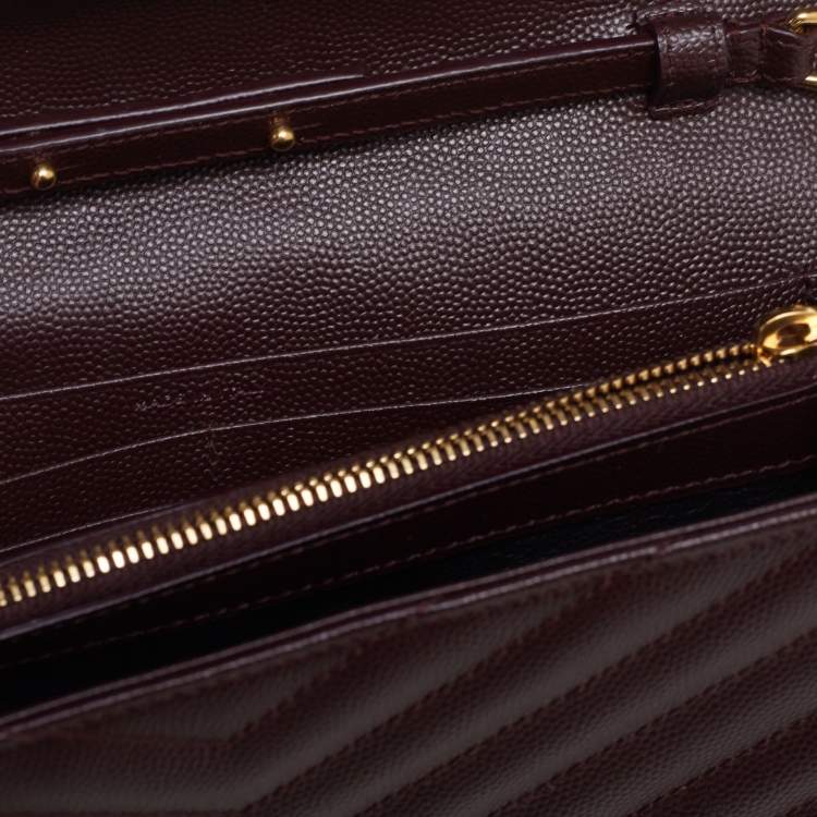 Pre Owned Saint Laurent Burgundy Matelassé Leather Monogram Envelope Wallet on Chain