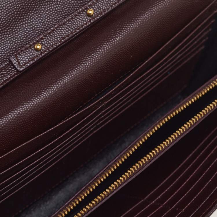Pre Owned Saint Laurent Burgundy Matelassé Leather Monogram Envelope Wallet on Chain