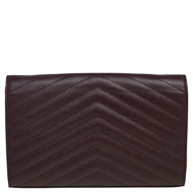 Pre Owned Saint Laurent Burgundy Matelassé Leather Monogram Envelope Wallet on Chain