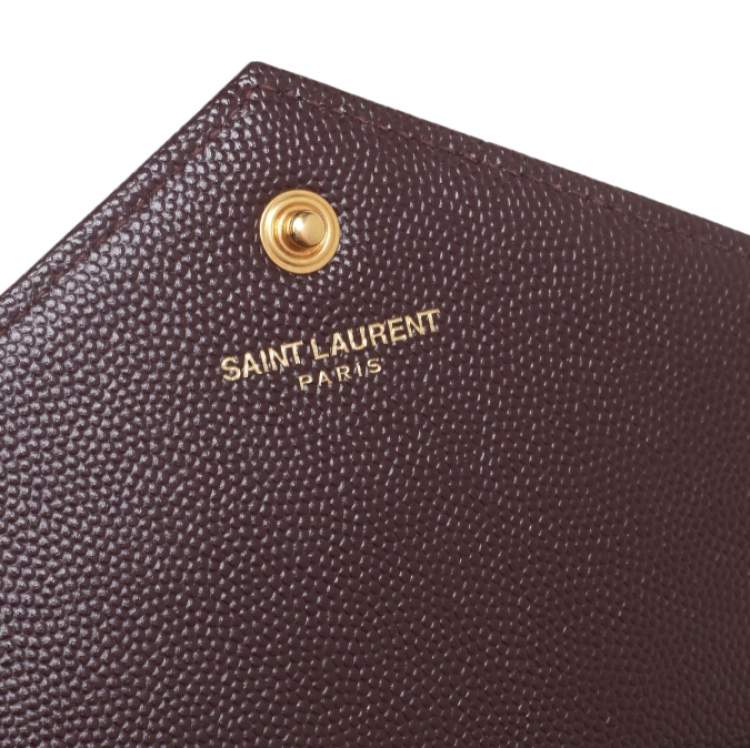 Pre Owned Saint Laurent Burgundy Matelassé Leather Monogram Envelope Wallet on Chain