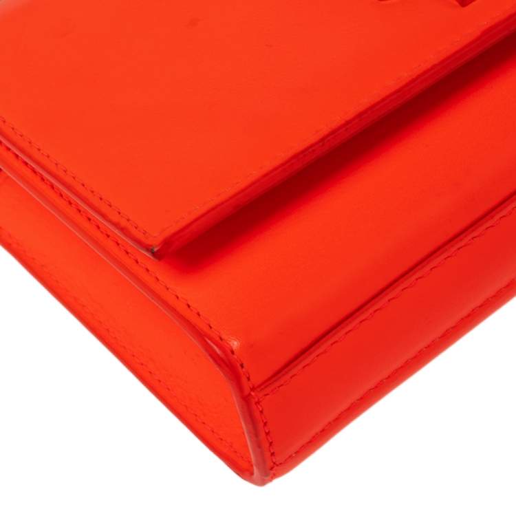 Pre Owned Saint Laurent Neon Orange Leather Kate Monogram Wallet on Chain