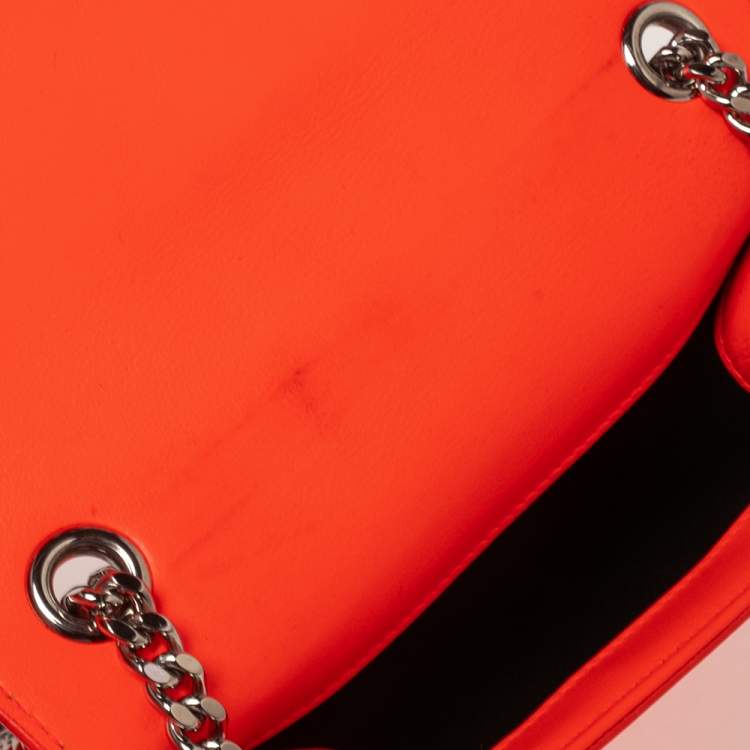 Pre Owned Saint Laurent Neon Orange Leather Kate Monogram Wallet on Chain