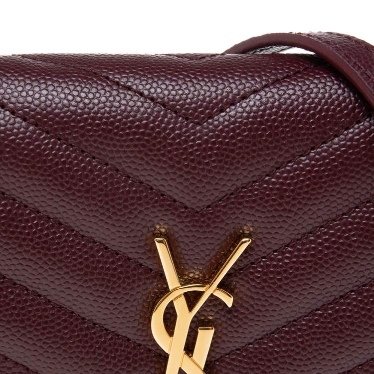 Pre Owned Saint Laurent Burgundy Matelassé  Leather Monogram Envelope Wallet on Chain