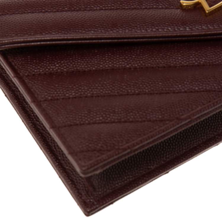 Pre Owned Saint Laurent Burgundy Matelassé  Leather Monogram Envelope Wallet on Chain