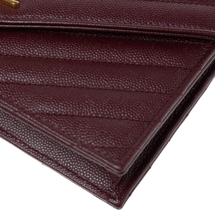 Pre Owned Saint Laurent Burgundy Matelassé  Leather Monogram Envelope Wallet on Chain