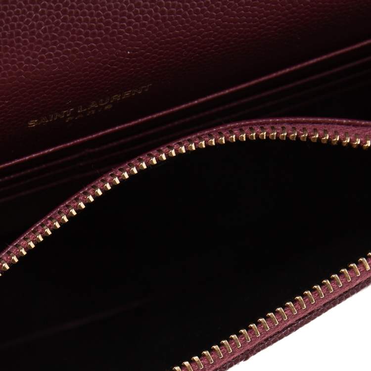 Pre Owned Saint Laurent Burgundy Matelassé  Leather Monogram Envelope Wallet on Chain