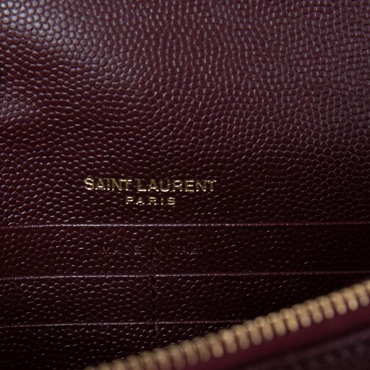 Pre Owned Saint Laurent Burgundy Matelassé  Leather Monogram Envelope Wallet on Chain
