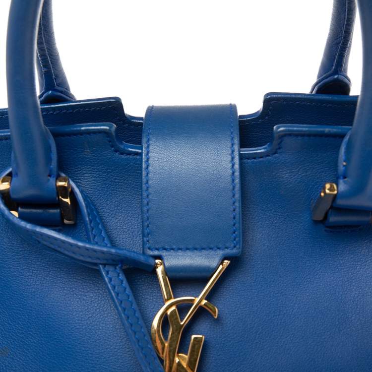 Pre Owned Saint Laurent Blue Leather Baby Monogram Cabas Tote