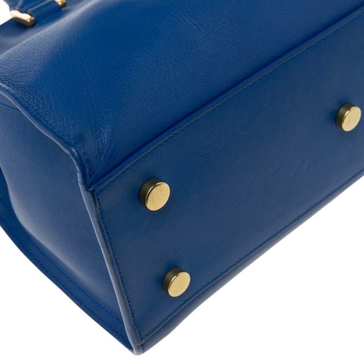 Pre Owned Saint Laurent Blue Leather Baby Monogram Cabas Tote