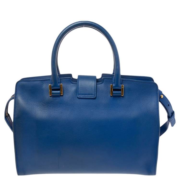 Pre Owned Saint Laurent Blue Leather Baby Monogram Cabas Tote