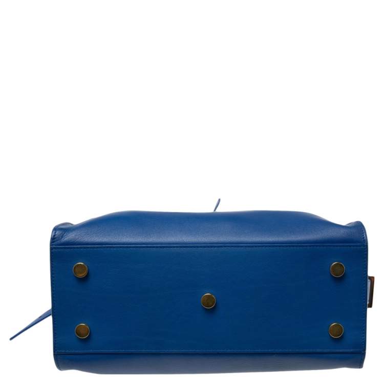 Pre Owned Saint Laurent Blue Leather Baby Monogram Cabas Tote