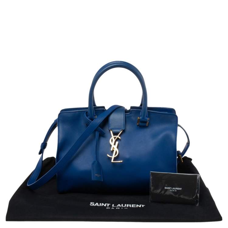 Pre Owned Saint Laurent Blue Leather Baby Monogram Cabas Tote