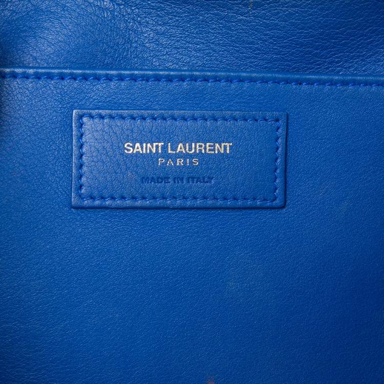Pre Owned Saint Laurent Blue Leather Baby Monogram Cabas Tote