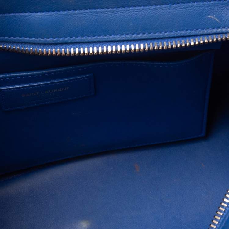 Pre Owned Saint Laurent Blue Leather Baby Monogram Cabas Tote