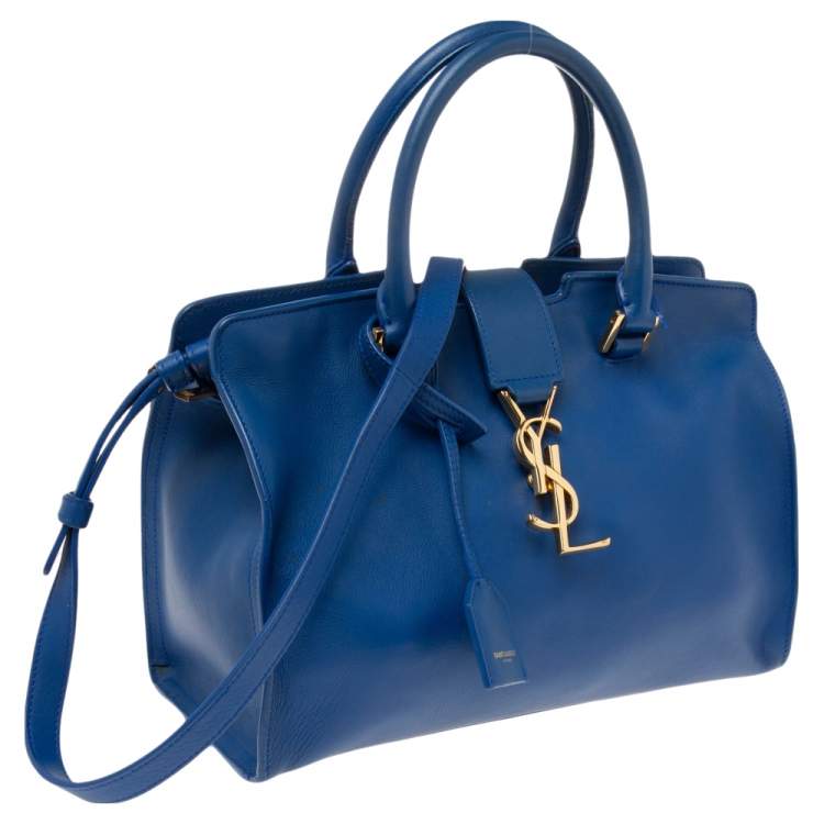 Pre Owned Saint Laurent Blue Leather Baby Monogram Cabas Tote