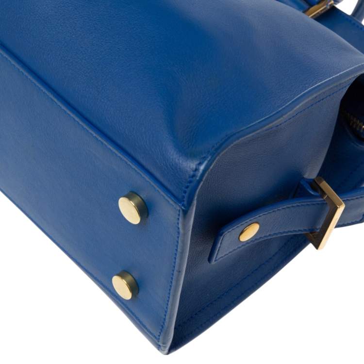 Pre Owned Saint Laurent Blue Leather Baby Monogram Cabas Tote
