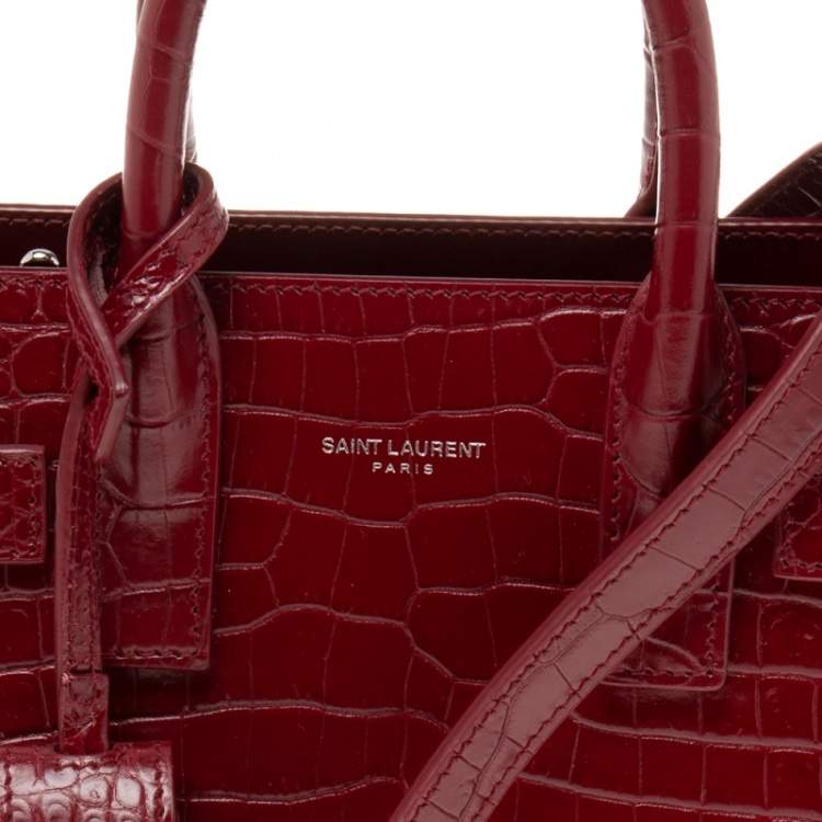 Pre Owned Saint Laurent Red Croc Embossed Leather Nano Classic Sac De Jour Tote