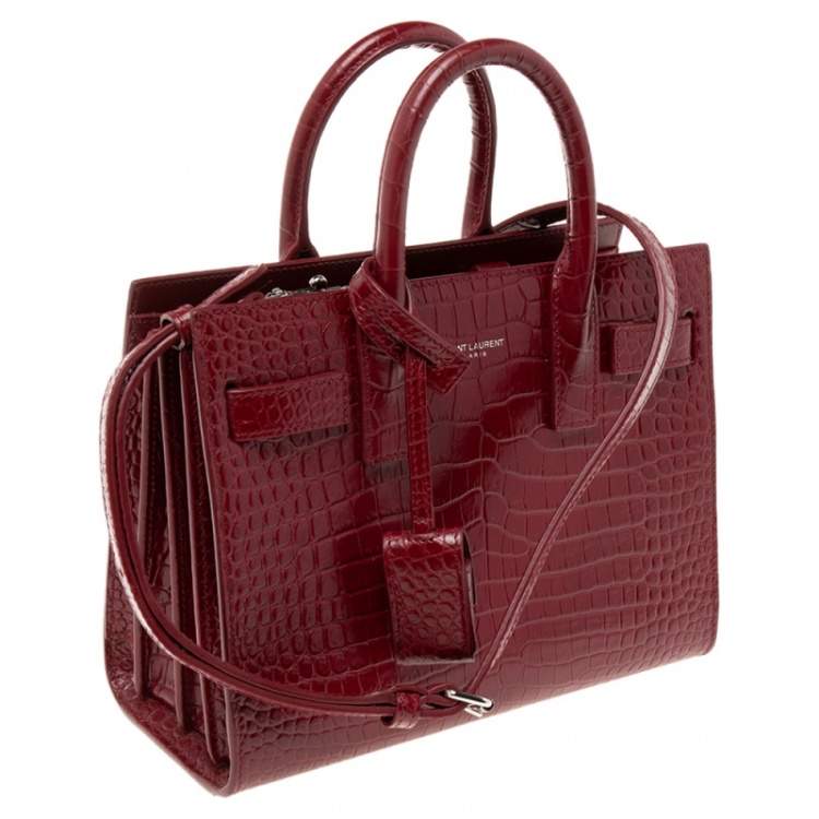 Pre Owned Saint Laurent Red Croc Embossed Leather Nano Classic Sac De Jour Tote