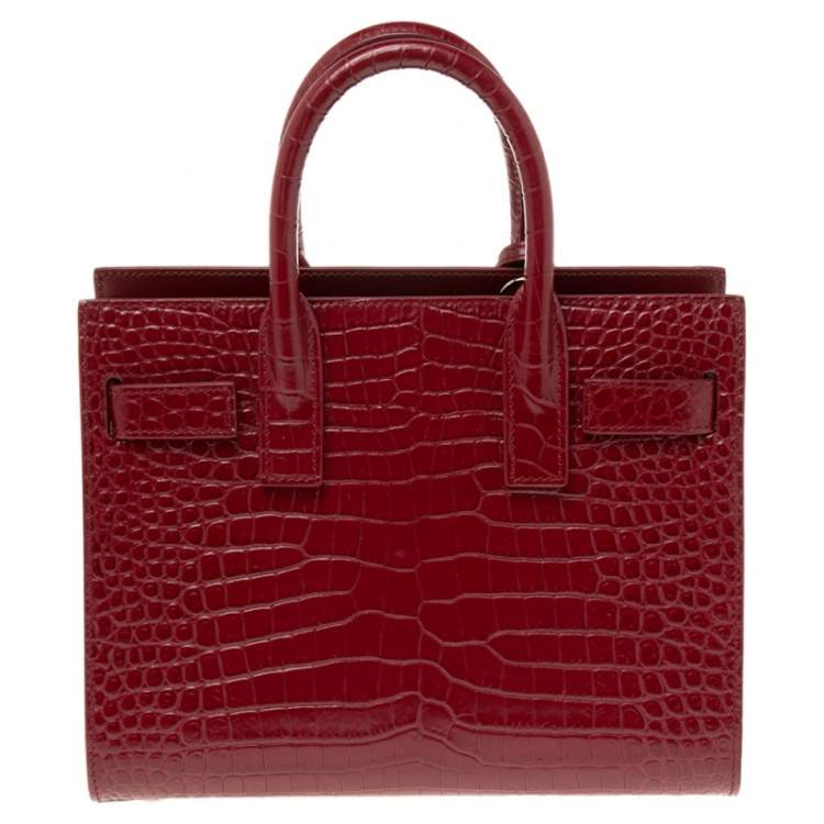 Pre Owned Saint Laurent Red Croc Embossed Leather Nano Classic Sac De Jour Tote