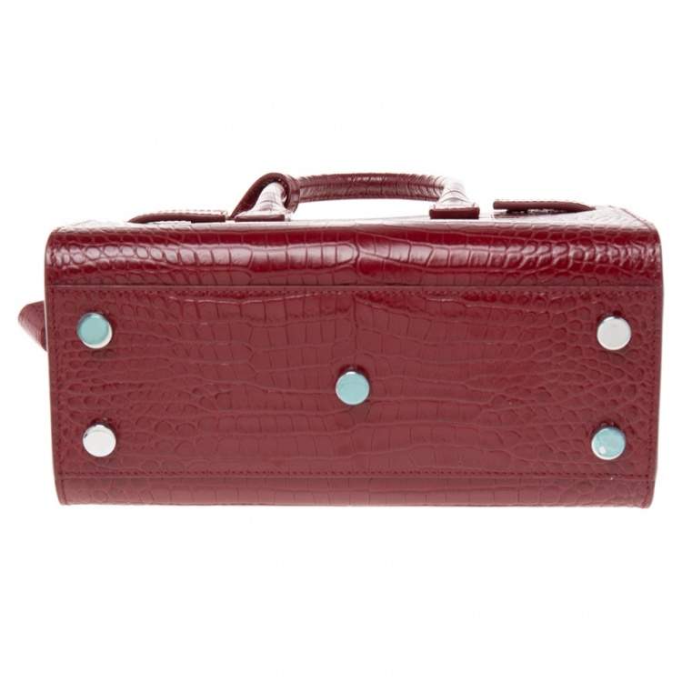 Pre Owned Saint Laurent Red Croc Embossed Leather Nano Classic Sac De Jour Tote