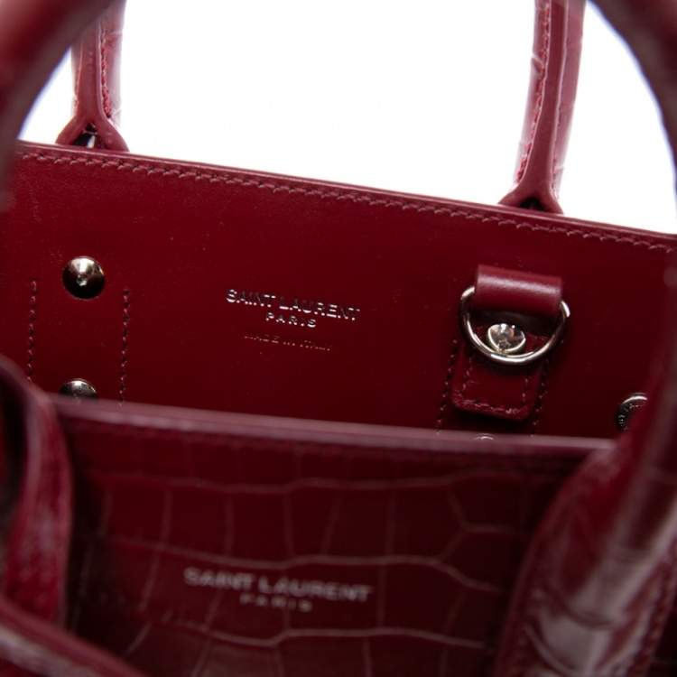 Pre Owned Saint Laurent Red Croc Embossed Leather Nano Classic Sac De Jour Tote