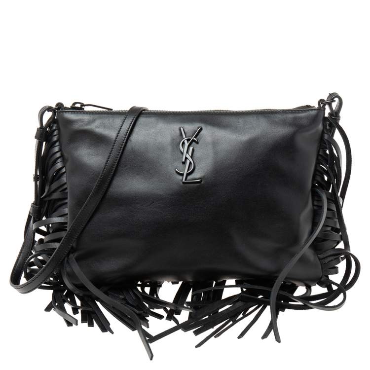 Pre Owned Saint Laurent Black Leather Fringe Shoulder Bag