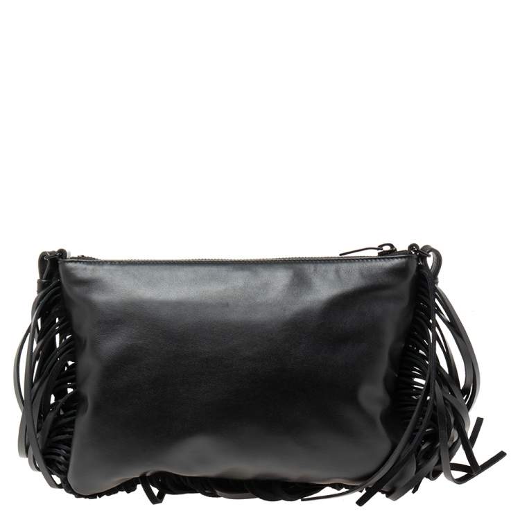 Pre Owned Saint Laurent Black Leather Fringe Shoulder Bag