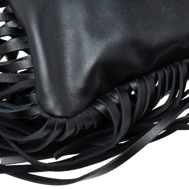 Pre Owned Saint Laurent Black Leather Fringe Shoulder Bag