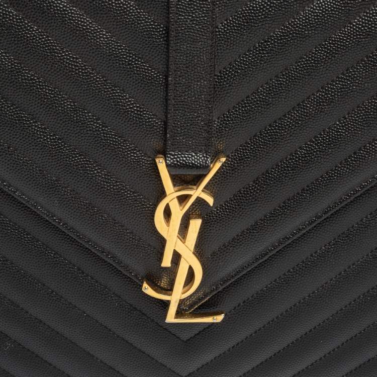 Pre Owned Saint Laurent Black Leather Large Cassandre Flap Shoulder Bag 