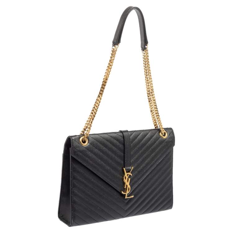 Pre Owned Saint Laurent Black Leather Large Cassandre Flap Shoulder Bag 
